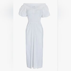 A.L.C. Smocked Midi Puff Sleeve Linen Blend Adena Dress, White, 6, Cottagecore